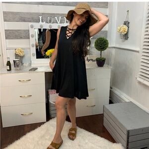 🖤COMFY KNIT CRISS CROSS NECK CASUAL POCKET DRESS